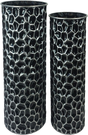 Inart Set Of Metallic Floor Vases Phob Black Φ21.6xH59.1cm 2 Pieces