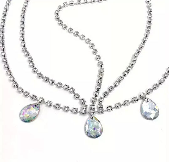 Multilayered Forehead Chain With Rhinestones Silver