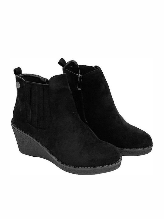 Suede Γυναικεία Μποτάκια με Πλατφόρμα Μαύρα