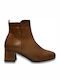 Leather Women's Ankle Boots with Medium Heel Tabac Brown