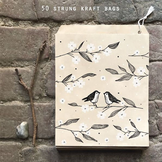 Synchronia Birds & Blossom Branches Bag for Gift Brown
