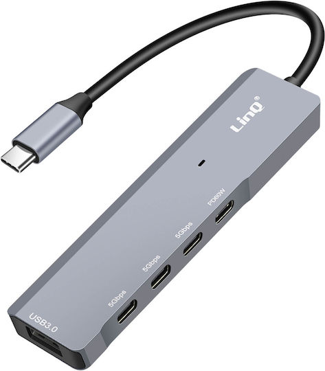 Hub Linq Usb-c Otg la 3x Usb C 5gbps + Usb 3.0 + Alimentare Usb C 60w Negru