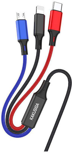 Kakusiga Braided Cablu USB la Lightning / Type-C / micro USB cu mai multe porturi 3A Negru 1.2m