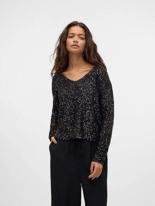 Damen Langarm Pullover mit V-Ausschnitt Black