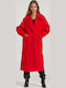 Women's Crimson Red Coat with Buttons