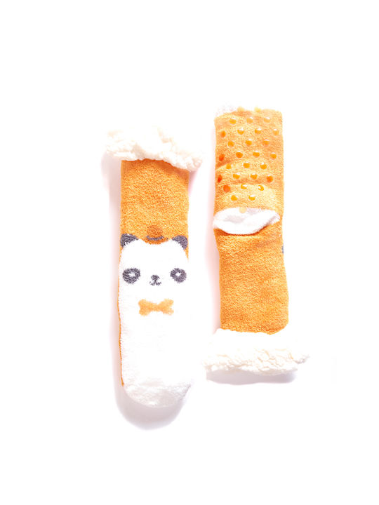 Women's Fleece Slipper Socks Panda Orange