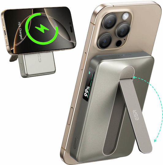 ESR Qi2 MagSlim Kickstand MagSafe Power Bank 10000mAh 15W Titanium