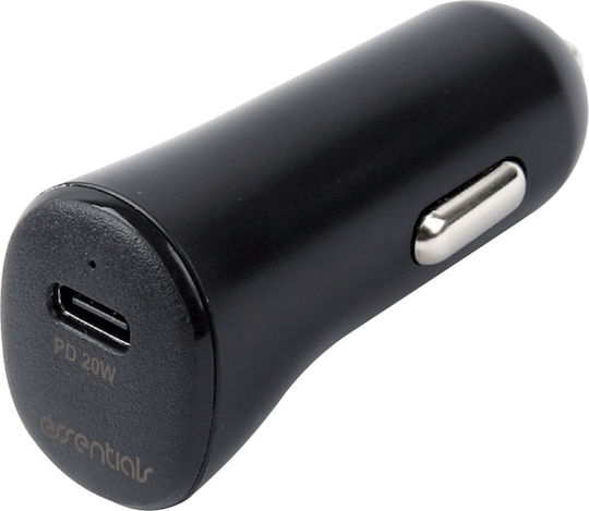 Essentials Φορτιστής Αυτοκινήτου 20W με μία Θύρα: 1xType-C Μαύρο Χρώμα