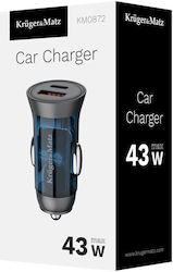 Kruger & Matz Auto-Ladegerät mit Anschlüssen 1xUSB-A 1xType-C