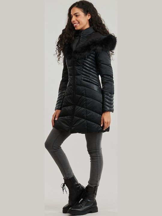 Guess Oxana Women's Long Lifestyle Artificial Leather Jacket for Winter  Black W4BL61WGLZ0-JBLK
