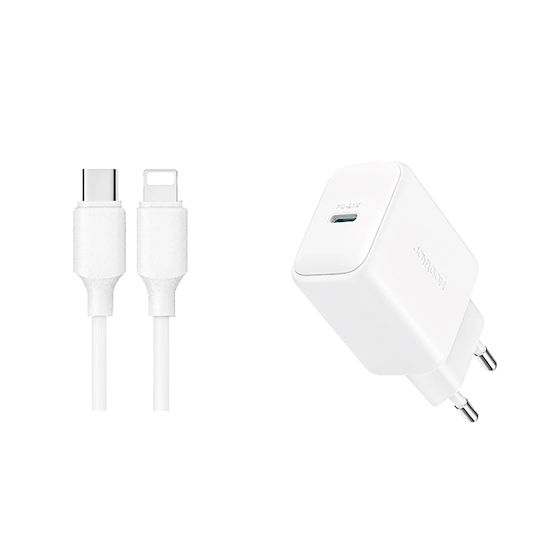 Joyroom Φορτιστής με Θύρα USB-C και Καλώδιο USB-C - Lightning 20W Power Delivery Λευκός (JR-TCF20)