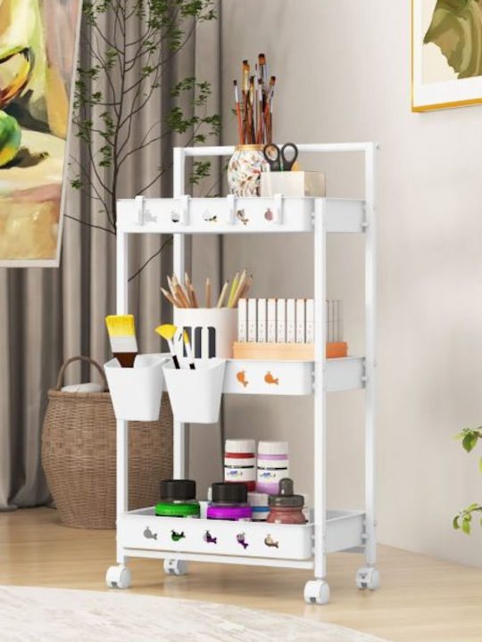 Costway Metallic Kitchen Trolley 3 Tiers White 42x29x83cm
