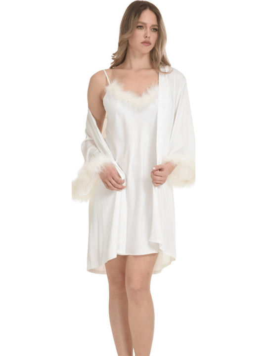 Primavera Winter Damen Satin,σατεν Robe mit Nachthemd Graphite