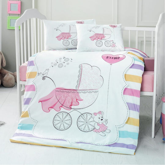 Beauty Home Комплект Бебешки Чаршафи За Количка Памучни Бежов Розов 100x150бр 3бр