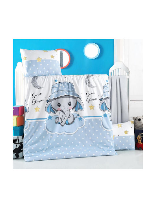 Beauty Home Baby Sheets Set Crib Cotton Light Blue Light Blue 100x150cm 3pcs