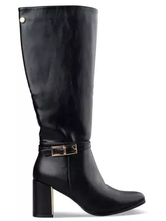 Synthetic Leather Medium Heel Women's Boots with Zipper Black