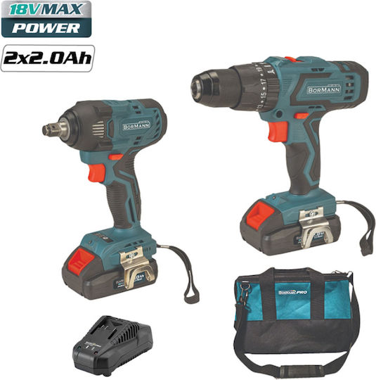 Bormann BCD9012 Set Impact Driver & Impact Drill Driver 18V with 2 Batteries 2Ah and Case