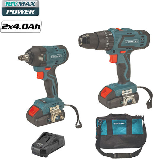 Bormann BCD9013 Set Drill Driver & Impact Driver 18V with 2 Batteries 4Ah and Case