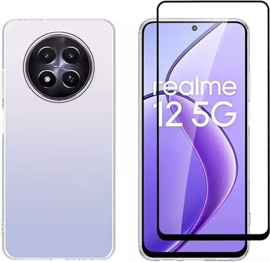 Realme Vivid Set Gelly Case Back Cover Tempered Glass / Σιλικόνης Μαύρο (Realme 12)