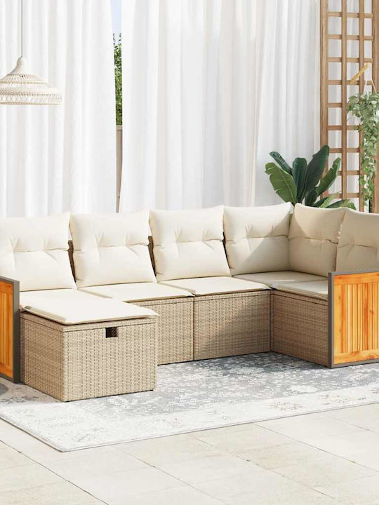 Γωνιακός Καναπές Εξωτερικού Χώρου Rattan με Μπα...