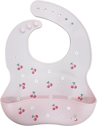 Beboulino Αδιάβροχη Σαλιάρα Σιλικόνης με Τσέπη Pink Cherry Garden