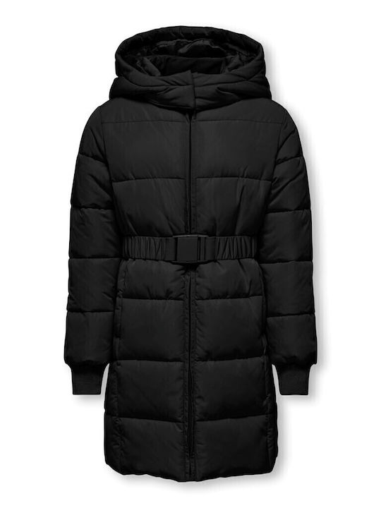 Kinder Steppjacke Lang mit Kapuze Black