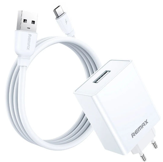 Remax с USB-A порт и кабел USB-C 12W Бял (RP-U95 Kiddy)