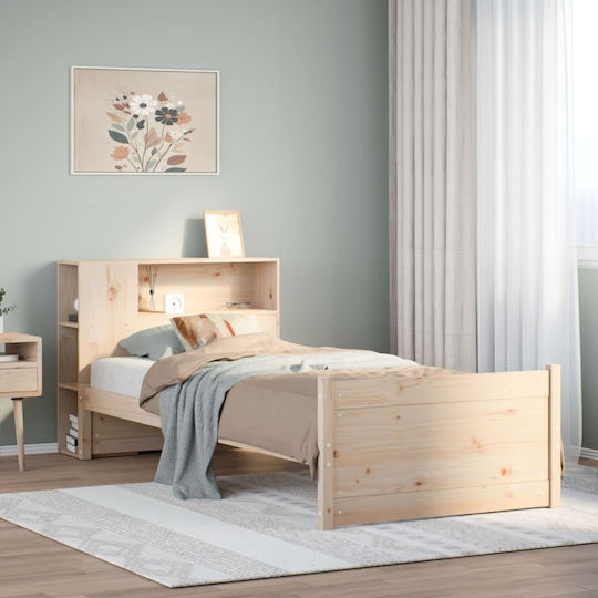 Pat Single Din Lemn Masiv Maro Cu Plăci Potrivit Pentru Saltea 75x190cm