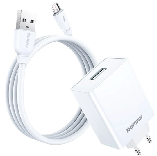 Remax Ladegerät mit USB-A Anschluss und Kabel Micro-USB 12W Weißs (RP-U95 Kiddy)