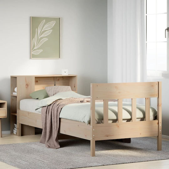 Einzelbett aus massivem Holz Braun mit Lattenrost für Matratze 75x190cm