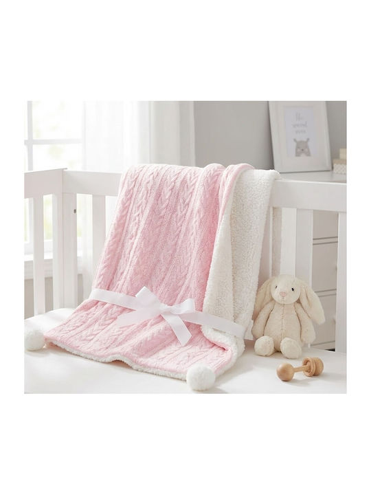 Soft Touch Κουβέρτα Αγκαλιάς & Λίκνου Πλεκτή Λευκή White And Pink 75x90εκ.
