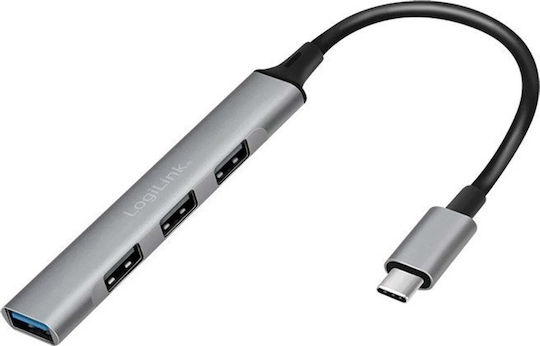 LogiLink 4-Port USB 3.2 Hub with USB-C Connection Gray
