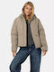 Women's Short Puffer Jacket for Winter Beige