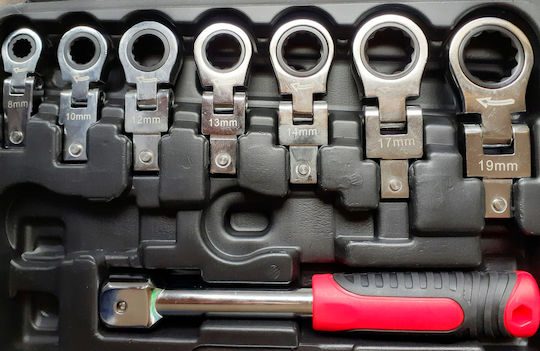Set 8 Single Polygon Wrench Compact with Ratchet Mechanism