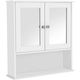 Dulap de baie montat pe perete MDF cu oglindă, 3 rafturi, 2 uși, alb, 56x13x58 cm Mercaton