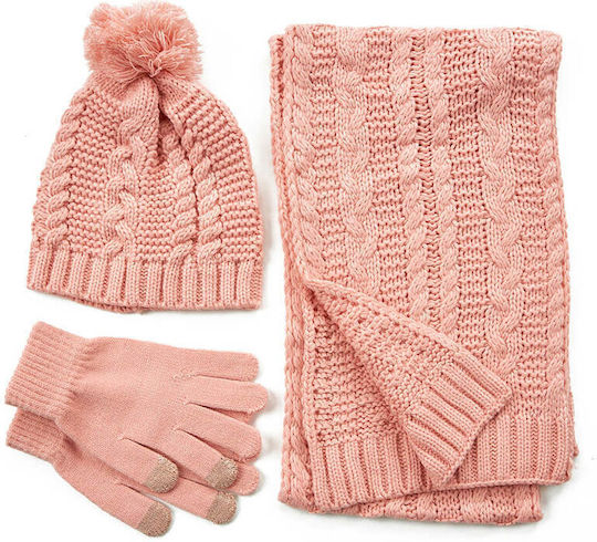 Frauen Set mit Beanie Gestrickt in Rosa Farbe
