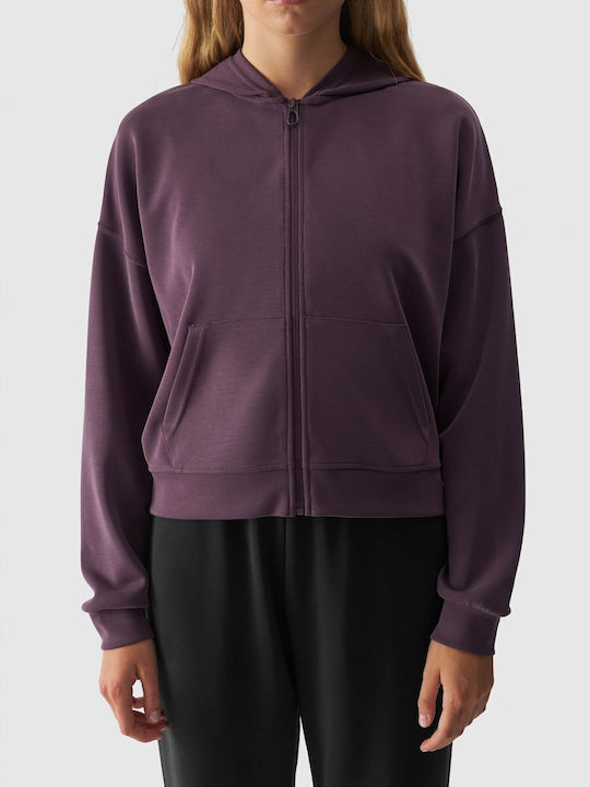 4F Γυναικεία Ζακέτα Φούτερ με Κουκούλα Dark Violet