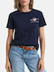 Archive Shield Women's Blouse Cotton with Straps & V Neckline Checked Navy Blue