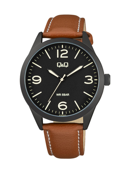 Q&Q Uhr Batterie mit Lederarmband