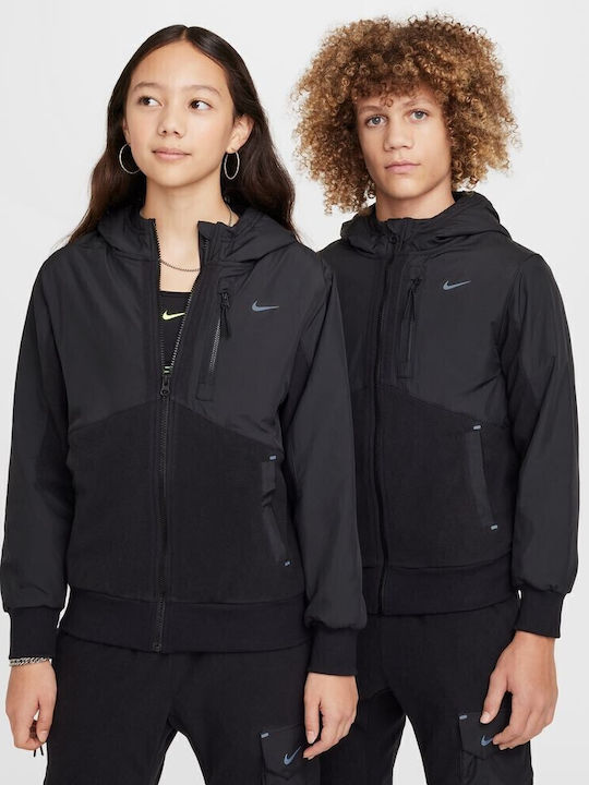 Αθλητική Παιδική Ζακέτα Fleece με Κουκούλα Μαύρο Sportswear