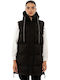 Lang Damen Ärmellos Puffer Jacke für Winter Schwarz