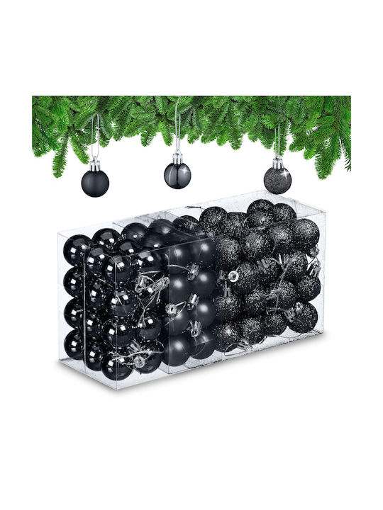 Ornament suspendat Glob Plastic Negru Set 96buc