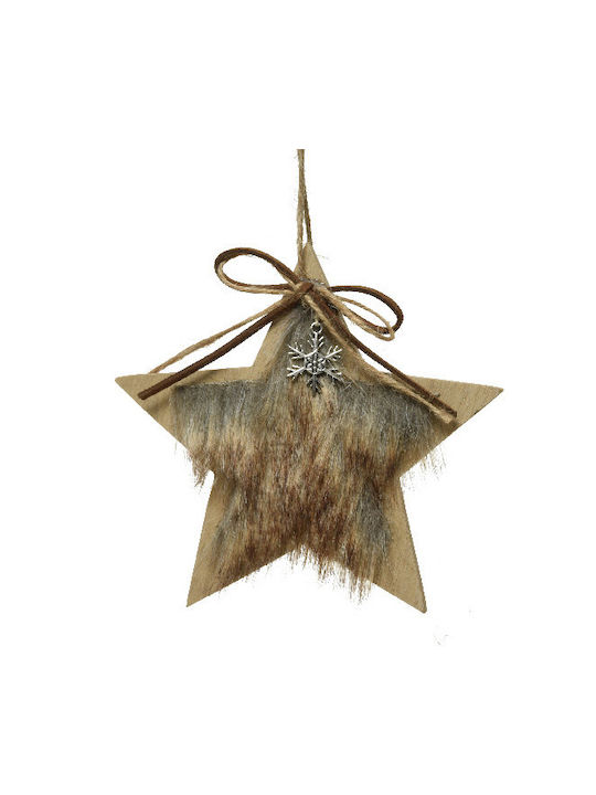 Hanging Ornament Star Wooden Brown 13x13cm