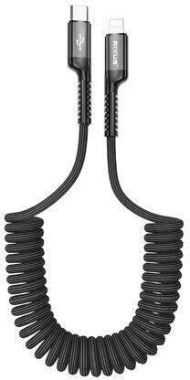 Rixus Retractable USB-C to Lightning Cable Μαύρο 1m