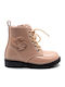 Leather Kids Boots with Zipper Pink
