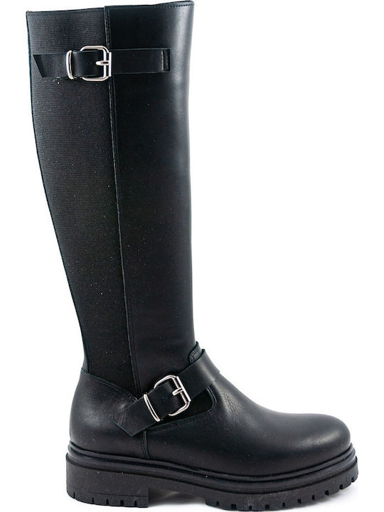 Leather Women's Boots with Rubber / Zipper Black