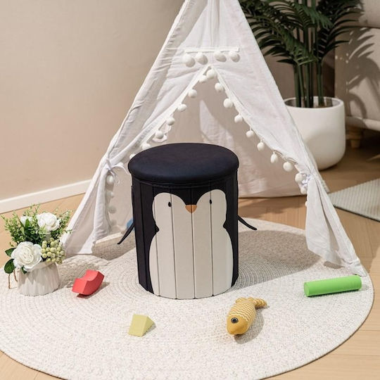 Heinner Kinder Aufbewahrungskorb aus Stoff Pinguin Schwarz 28x28x34cm 1Stück