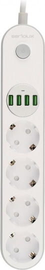 Serioux Power Strip 4 Positions with USB-A and Cable 2m