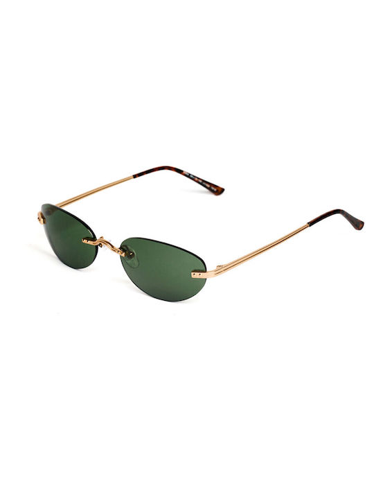 AV Sunglasses Unisex Sunglasses with Gold Metal Frame and Green Lens 118-Irina Gold
