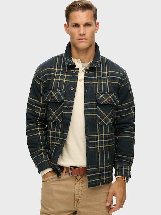 Surplus Long Sleeve Cotton Overshirt In Regular Fit Checked Blue